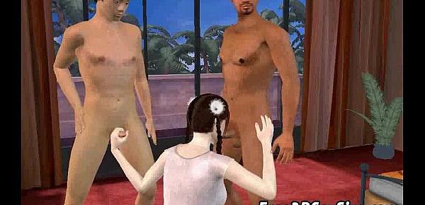  Pale 3D cartoon babe getting double teamed hard